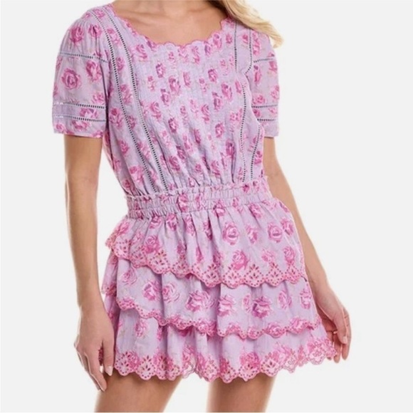 NWT LoveShackFancy Mavis Lilac Fusion Purple Rose Floral Mini Tiered Dress Small - Picture 2 of 16